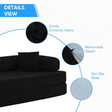 Mjkone 78.7"W Convertible Folding Mattress Couch with Armrest, Corduroy Floor Sofa Bed with Metal Fixed-Shape Frame, 5-in-1 DIY Futon Lazy Sofa Cama Lounge Couch for Living Room Bedroom Studio, Black Mjkone