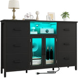 FFBCFDK Black Dresser for Bedroom Dresser TV Stand with Charging Station for 60" TV Long 6 Drawer Dresser for Bedroom with LED Light Large Fabric Dresser Organizer Unit Tall Chest of Drawers for Kids FFBCFDK