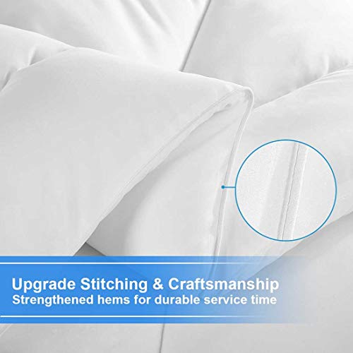 TEKAMON All Season Queen Comforter Winter Warm Soft Quilted Down Alternative Duvet Insert with Corner Tabs, Fluffy Reversible Collection for Hotel, Snow White, 88 x 88 inches TEKAMON