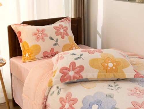 Meeting Story Flower Bedding 3 Piece Full Comforter Set for Girls, Lightweight Soft Breathable Washable Yellow Bed Set Meeting Story