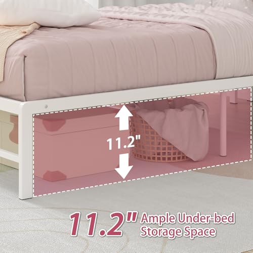 Weehom Twin Bed Frames with 2 Tiers Wood Storage Shelves Headboard, Twin Size Bed with Charger Stations and LED Light Under Bed Storage Space Platform Bed for Kids, Girls and Adults, White Weehom