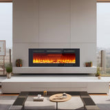 SLEKVERSA Electric Fireplace 40 Inch, Ultra-Thin Recessed and Wall Mounted Fireplace Heater, Linear Fire Place w/Thermostat, Remote & Touch Screen, Multicolor Flame, Timer, Logs & Crystal, 120V 1500W SLEKVERSA