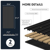 Wood Slat Wall Panel | 2 Pcs Soundproof Wall Panels 48" x 24.5" Wood Wall Panels 3D Sound Dampening Panels Wall Decoration - Black RITOLLO