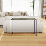 The Urban Port Aurelia 48-Inch Console Sofa Table, Artisanal Hammered Antique Bronze Tray Top, Industrial Black Iron Frame The Urban Port