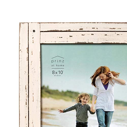 Prinz Homestead 8x10 Distressed Wood Picture Frame, Antique White, Tabletop or Wall Mount Prinz