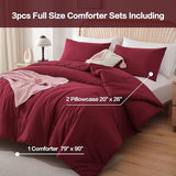 ROSGONIA Full Size Comforter Sets for Girls Boys Kids Dark Red, 3pcs Comforter Full Size (1 Comforter & 2 Pillowcases) Lightweight Dorm Bedding Sets ROSGONIA