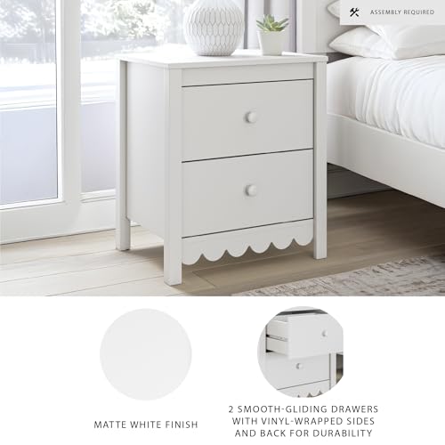 Signature Design by Ashley Hallityn Minimalist 2 Drawer Nightstand, Smooth-Gliding Drawers, Wood, 21.34" W x 15.94" D x 24.37" H, Matte White Finish Signature Design by Ashley