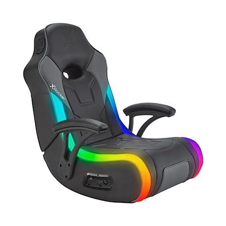 X Rocker G-Force RGB LED Video Gaming Floor Chair with Armrests, Built-In Audio via Wireless Bluetooth, Foldable, Vegan Leather, 250 lbs Max, Black X Rocker