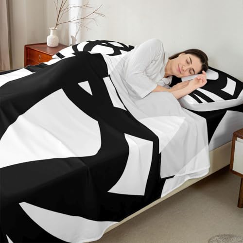 jejeloiu Stripe Line Sheet Set King Size Kids Geometric Sheets with Deep Pocket Fitted Sheet for Boys Girls Teens Black and White Bed Sheets Set Breathable Abstract Bedding Room Decor Modern Art jejeloiu