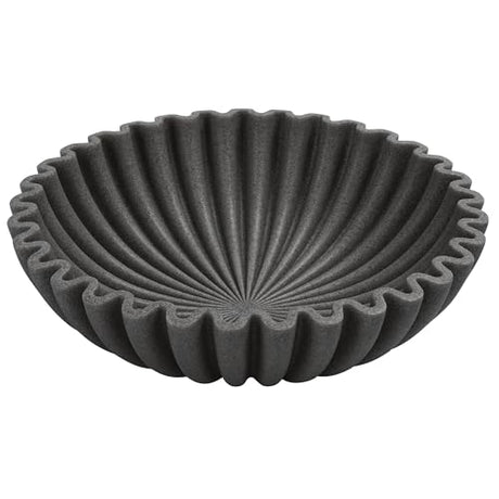 YMXYJM Large Decorative Bowl, Modern Handicraft Bowls for Home Decor, Decorative Fruit Bowl for Kitchen, Ruffle Bowl Decor, Stylish Key bowl for Entry Table, Artificial Stone Black YMXYJM