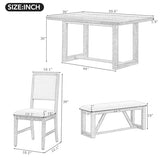 Merax Farmhouse Wood 6-Piece Dining Set, 59.6 inch Rectangular Table, 4 Upholstered Chairs and 1 Bench for Kitchen, Natural Merax