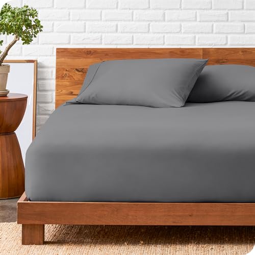 Bare Home Luxury 1800 Ultra-Soft Microfiber Fitted Sheet & Pillowcase Set - Double Brushed - Deep Pockets - Easy Fit - Full, Grey Bare Home