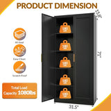 Kitchen Pantry Cabinet,71” Metal Tall Pantry Storage Cabinet with Doors and 4 Adjustable Shelves,Kitchen Storage Cabinets Black Freestanding Food Cabinet for Pantries, Kitchen, Livingroom, Dining Room BESFUR