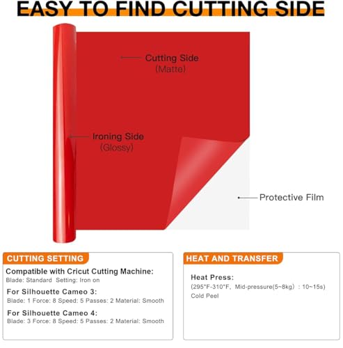 HTVRONT HTV Heat Transfer Vinyl - 12" x 8ft Red HTV Vinyl for Shirts, Red Iron on Vinyl for All Cutting Machine - Easy to Cut & Weed for Heat Transfer Design HTVRONT
