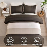 Brown Comforter Set Queen, Reversible Brown Striped Down Alternative Comforter for Queen Bed,3 Pieces (1 Comforter+2 Pillowcases), Soft Microfiber Bedding Duvet Set 90"×90" WONGS BEDDING