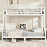 Twin over Full Metal Bunk Beds for Kids Teens Adults, Heavy-duty Metal Bunk Bed Frame with Guardrail, 2 Ladders & Under-bed Storage for Bedroom Guest Room Dorms, Space-saving/Noise-reduce, White Bellemave