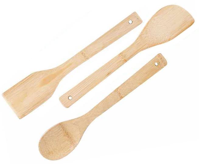 HipGirl Wooden/Bamboo Kitchen Utensils Set & Kitchen Gadgets, Kitchen Essentials Cooking Utensils, Spatulas, Spoons and Crepe Spreader (3pc Set-Spoon, Flat and Pointed Spatula) HipGirl