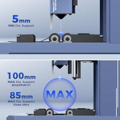 SCULPFUN RA Mini Laser Rotary Roller with Bracket, Y-Axis Rotary Roller 360° Rotation for Engraving Cylindrical Objects Cans Cups Bottles, Compatible with iCube, iCube Ultra and C1 Laser Engraver SCULPFUN