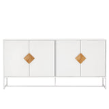 Solid Wood 4 Door Cabinet and Double Storage Sideboard, Enclosed storage cabinet with square wooden handles and 2-Tier storage shelves, sideboards and buffets with storage, entryway table, credenza Fussbric