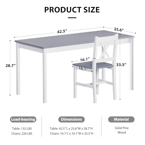 sogesfurniture 42.5" 4-Person Dining Table Set, 5 Pieces Pine Wood Kitchen Table with 4 Chairs,Indoor Modern Rectangular Dining Table Furniture Set for Kitchen, Dining Room, Dinette, Breakfast Nook sogesfurniture