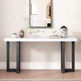Merax Modern Geometric Design Wood Console Table for Hallways Entryway, Narrow Sofa End-Table for Living Room, Easy Assemble,Gray+ White Merax