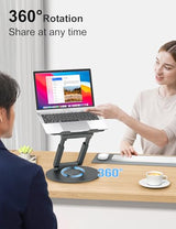 tounee Telescopic Laptop Stand for Desk with 360° Swivel Base, Sit to Stand, Height Adjustable, Portable Riser Holder for Good Posture, Compatible with MacBook Pro, All Laptops 10-17"-Gray tounee
