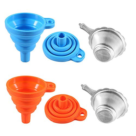 3D Printer Resin Filter 2 Set, MELIFE 3D Printer Accessories Collapsible Silicone Funnel Combination Light Curing Filter w Stainless Steel Resin Filter Cups for 3D Printer - Orange Blue MELIFE