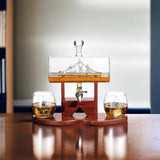 Whiskey Decanter Set, Liquor Dispenser for Home Bar, Crystal Glass - 1250ml Ship & 2 Whiskey Glasses Beautiful Stand, Gift for Dad, Husband or Boyfriend - The Wine Savant 100% Lead-Free The Wine Savant