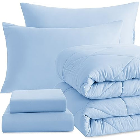 NTBAY Twin Comforter Set with Sheets, 5 Pieces Soft and Breathable Bedding Set, Twin Bed in a Bag, Down Alternative Comforter Set Solid Color All Season, Kids Bedding Set, Aqua NTBAY