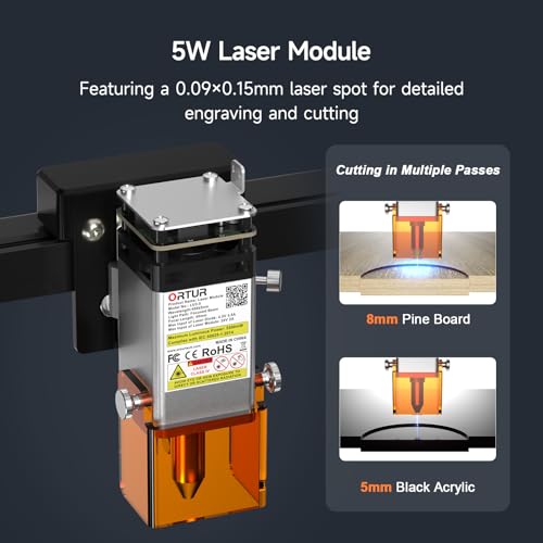 Ortur Laser Master 3 LE 5,000mW Laser Engraving Machine, 0.09×0.15mm Spot Laser Cutter and Engraver for Wood Leather Acrylic, Support APP Control, Engraving Area 15.7''x15.7'', Class 4 Ortur