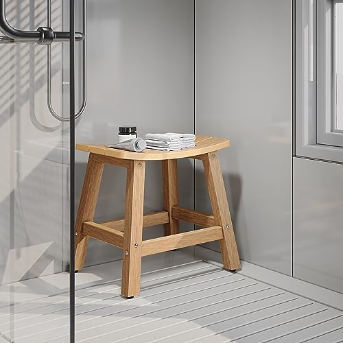 DWVO Poly Lumber Shower Bench, Shower Stool, Water Resistant & Non-Slip Design Shower Seat, Shower Bath Chairs Spa Stool for Bathroom (Teak)