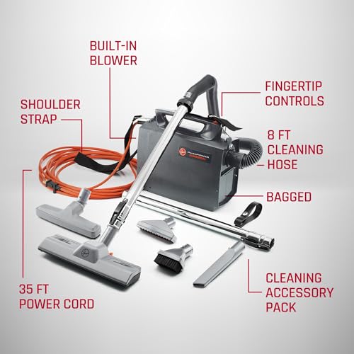 Hoover Commercial PORTAPOWER Lightweight Canister Vacuum Cleaner with Attachments, Portable Carriable Handheld Small Professional Grade Bagged, 8 Pounds, CH30000, Black Hoover