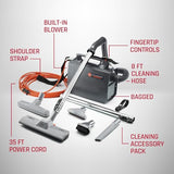 Hoover Commercial PORTAPOWER Lightweight Canister Vacuum Cleaner with Attachments, Portable Carriable Handheld Small Professional Grade Bagged, 8 Pounds, CH30000, Black Hoover