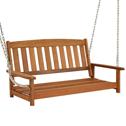 Sunnydaze 47-Inch 2-Person Meranti Wood Porch Swing with Hanging Chains - WoodArtSupply