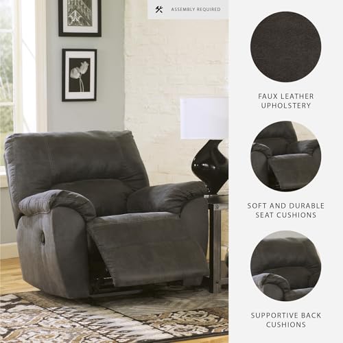 Signature Design by Ashley Tambo Faux Leather Manual Rocker Recliner, Gray Signature Design by Ashley