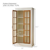 PAXIPEX 71" Rustic Farmhouse Display Cabinet, Display Case with Lattice Glass Doors, Curio Cabinet with Adjustable Shelves for Home Living Room Office, Brown,Cream White PAXIPEX