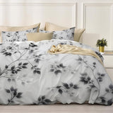 WIVCOMD Twin Duvet Cover Set - Leaves and Vines Soft Microfibre Bedding - Minimalist Ink Painting Bedding Quilt Cover Set with Pillow Cases, Black WIVCOMD