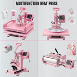 Leomru 5 in 1 Heat Press Machine 15x15 Inch, Heat Press Machine for T Shirts Hat Cap Mug Plate 360° Swing Away, Sublimation Heat Press Heat Transfer Machine W/ 30OZ Tumbler Press Pink Leomru