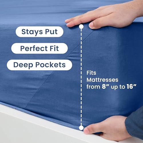 3 Piece Twin Sheets Set | Twin Bed Sheets Set – Light Weight, Soft Breathable Sheets | Brushed Cotton Rich Blend | Secure-Fit, Wrinkle Resistant, Durable, Easy Care Bed Sheets | Comfy Sheets | Blue Martex