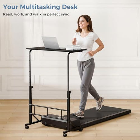 DUMOS 31.5" Adjustable Height Mobile Desk with Locking Wheels & Pin-Lock, Portable Workstation for Walking Pad & Active Home Office, Black DUMOS