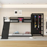 LUMISOL Twin Size Loft Bed with Slide, Basketball Hoop,Pull-up Rings and Climbing Wall, Heavy-Duty Metal Bunk Bed with Jungle Gym, Bookshelves for Kids, Boys, Girls, Black LUMISOL