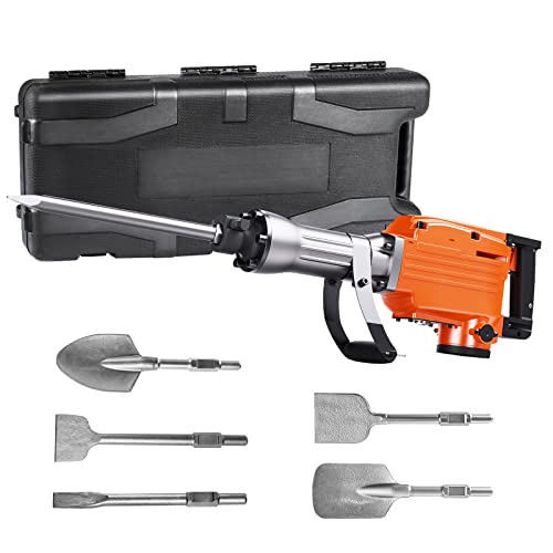 VEVOR Demolition Jack Hammer, MAX 2200W Electric Jackhammer Heavy Duty, 1350 BPM Concrete Breaker, 6pcs Chisels Bit Chipping with Case VEVOR