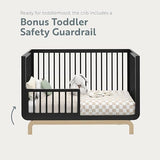 Storkcraft Santorini Deluxe 5-in-1 Convertible Crib with Bonus Toddler Guardrail (Black with Driftwood) – GREENGUARD Gold Certified, Toddler Guardrail Included in Box, Fits Standard Crib Mattress Storkcraft