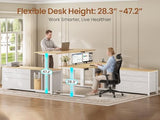 SEDETA L Shaped Electric Standing Desk, 55" x 55" Height Adjustable Office Executive Desk with 6 Fabric Drawers and Storage Shelves, Sit Stand Computer Desk with Power Outlet for Home Office (Oak) SEDETA