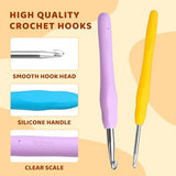 38 Pack Crochet Hooks Set, 13 Pcs 2mm(b)-10mm(n) Ergonomic Soft Grip Crochet Handles, Crochet Needle with Storage Case, for Arthritic Hands, Extra Long Knitting Needles Mayboos