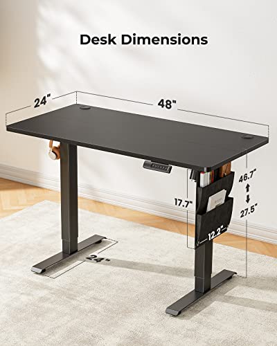 Marsail Electric Standing Desk Adjustable Height 48x24 inch Stand up Desk with Storage Bag & Headphone Hook, Memory Preset, Home Office Computer Workstation Marsail