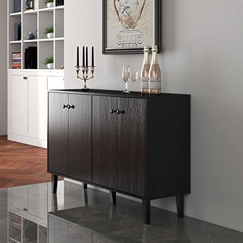 Panana Sideboard Buffet Cabinet Kitchen Storage Cabinet Living Room 4 Doors Console Table (Black) - WoodArtSupply