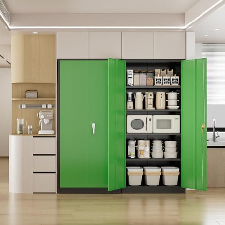Pataku Metal Storage Cabinet, 72" Garage Cabinet with Doors and Shelves Lockable Steel Multifunctional Cabinets, File Cabinets for Home, Office, Warehouse(Black Green) Pataku
