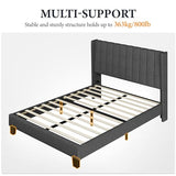 Yaheetech Dark Gray Upholstered Full Bed Frame with Wing Design and Wooden Slats Yaheetech