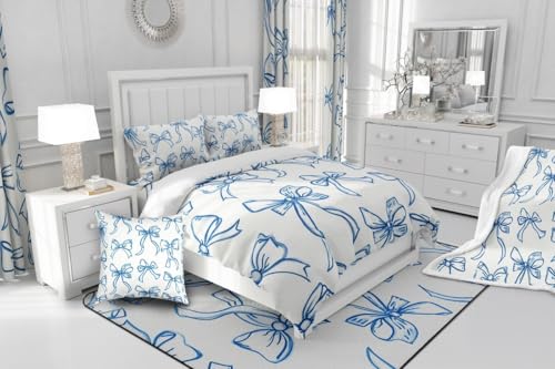 Feelyou Blue Bow Bedding Set Cute Bowknot Comforter Set for Kids Boys Girls Teens Room Decor Princess Comforter Twin Size Girly Kawaii Duvet Set 2Pcs Feelyou